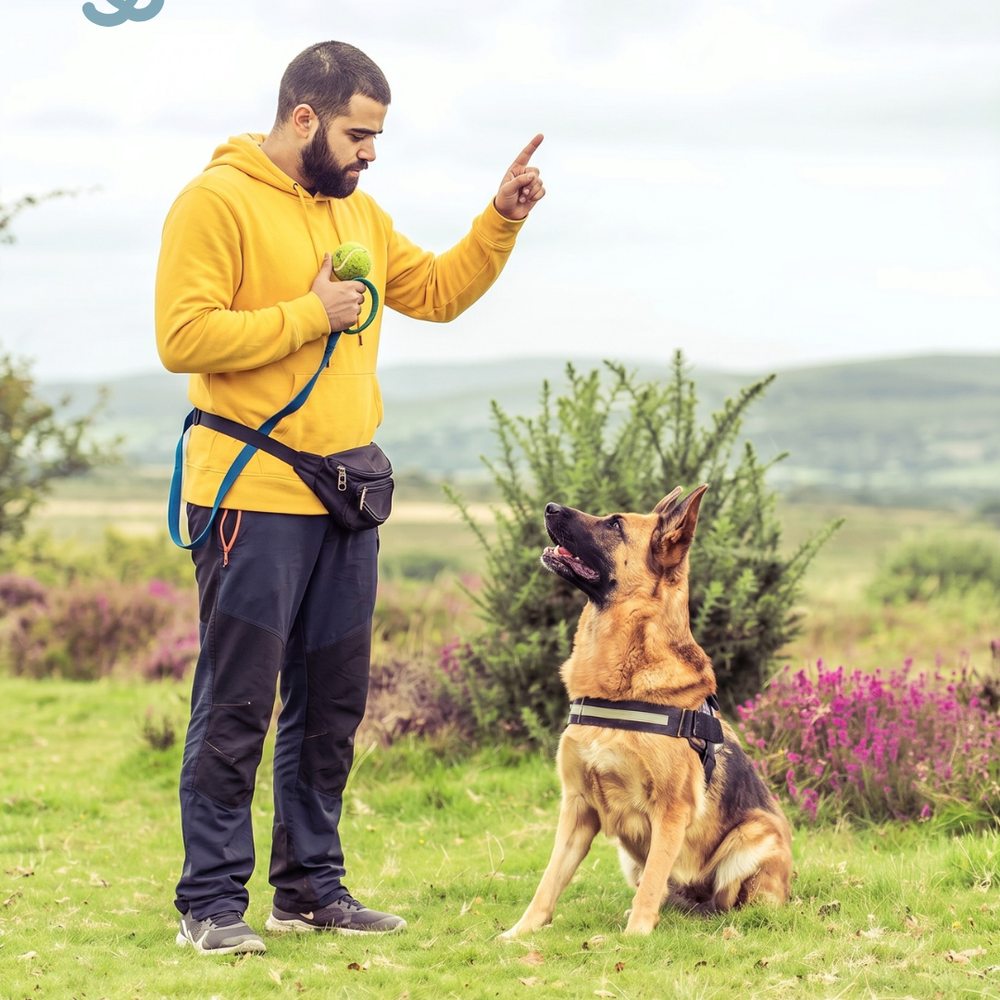 Entrenador de Marley's Paw trabajando con un pastor alemán